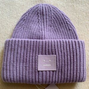 Acne Studios Pansy N Face Ribbed Knit Beanie Lavender OS